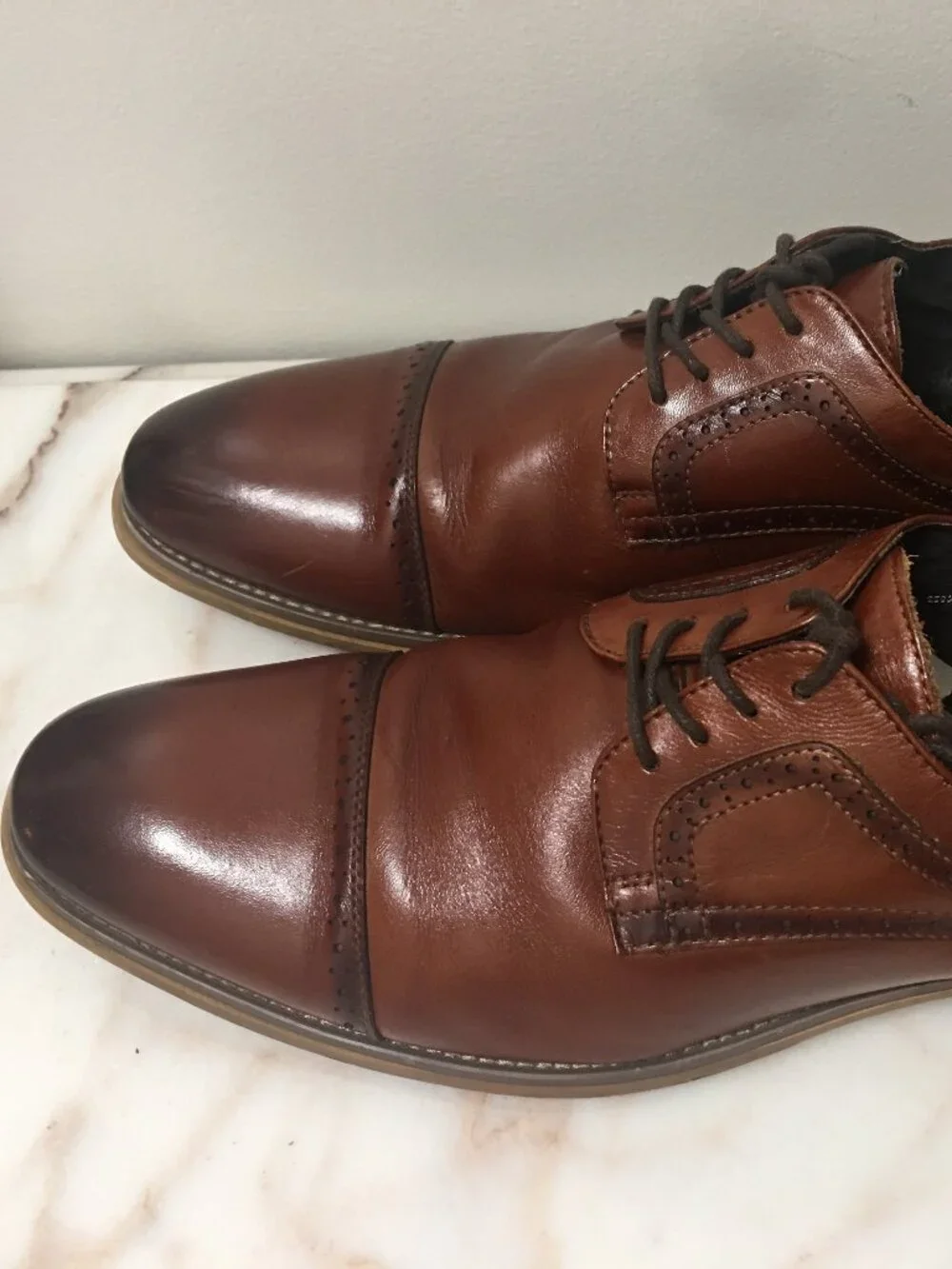 StacyAdams cognac brown leather cap toe dress shoes